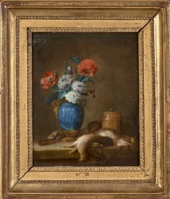 Lièvre et bouquet de pavots sur un entablement by 
																			Anne Vallayer-Coster