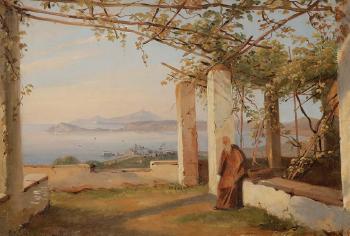 Vue de Vico près de Naples avec un moine by 
																	Antoine Victor Edmond Joinville