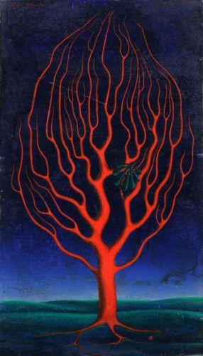 Roter Baum mit einem Blatt by 
																			Manfred Kastner-Beerkast