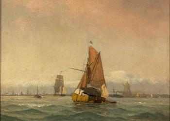 Segelschiffe und Dampfer vor Hafeneinfahrt by 
																	Viggo Fauerholdt