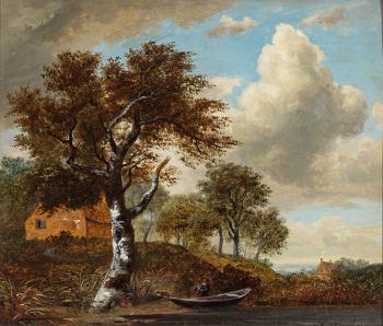 Herbstliche Flusslandschaft mit Nachen by 
																	Heinrich Vosberg