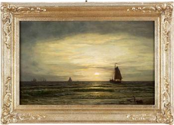 Segelschiffe auf See vor aufgehendem Vollmond by 
																			Wilhelm Xylander