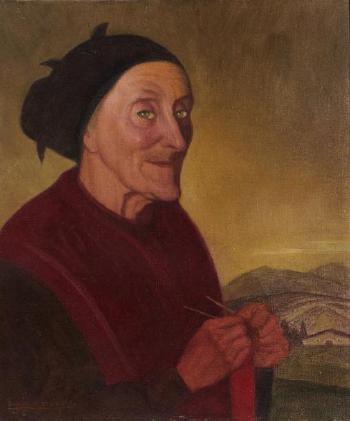 Femme âgée au tricot rouge by 
																			Ramon de Zubiaurre