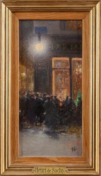 Passants devant une vitrine la nuit by 
																	Henri Emile de Sachy