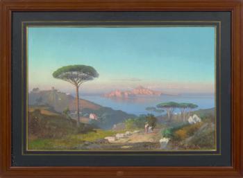 Naples vue de la colline du Pausillipe; Capri vue de Massalubrense, sur la côte près de Sorente by 
																	Cesare Uva