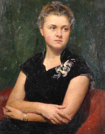 Young Lady in Black Dress, with a Flower on her Lapel by 
																			Mikhail Jeleznof