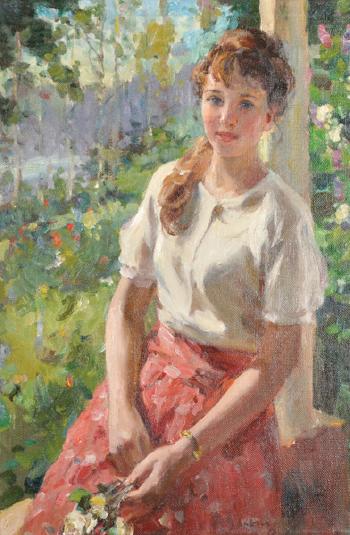 Young Girl near the Window by 
																			Oleg Lomakin