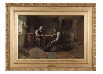 Puzzled, Two men playing draft in an interior by 
																	Duncan Mackellar