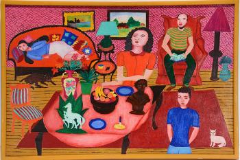 Family portrait in livingroom by 
																			Malcah Zeldis