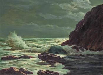 Moonlit coastal surf by 
																	William Columbus Ehrig