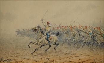 The attack of the Russian cavalry regiment by 
																	Ivan Pryanishnikov