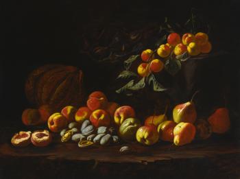 Still Life Of Peaches, Pears, Quince, Figs, Melon And Other Fruit by 
																	Anthony Oakshett