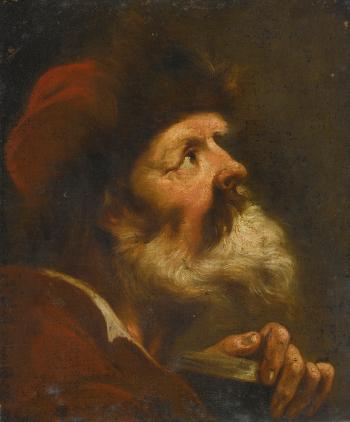A Head Study Of A Bearded Man In A Red Fur Lined Cap by 
																	Domenico Maggiotto