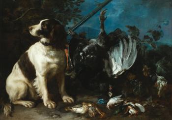 Still Life With Hunting Trophies And A Young Dog by 
																	Franz Werner Tamm