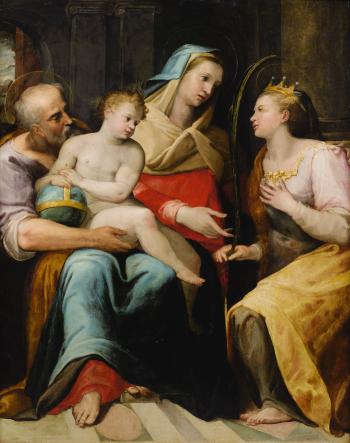The Holly Family With Saint Catherine Of Alexandria by 
																	Lorenzo Sabbatini