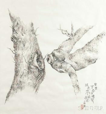 Painting depicting an old tree with branch by 
																	 Zeng Xiaojun