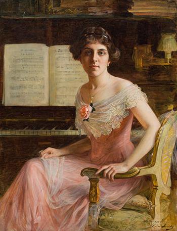 Young lady at the piano by 
																	Paul Joanovitch