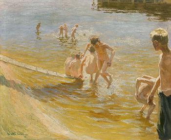 Bathing boys by 
																	Johann Walter-Kurau