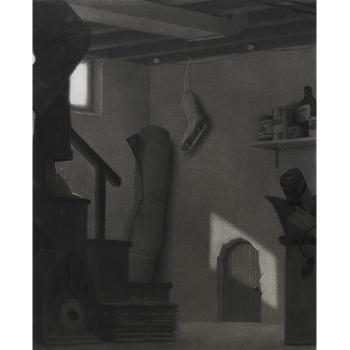 Interior with Ice Skate on Wall by 
																			Chris van Allsburg