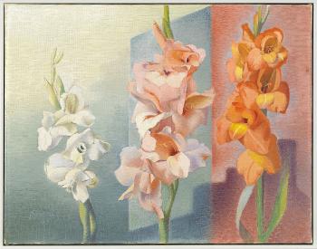 Gladiolus blommar i vitt by 
																			Waldemar Lorentzon