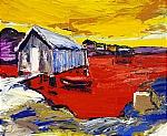 Båthus och gul himmel by 
																			Gunnar Loberg