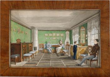 Interiör från Lorentzberg i Stockholm med familjen Fohman by 
																			Carl Wilhelm Swedman