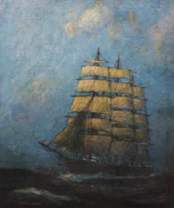 Square Rigger Under Full Sail by 
																			Theodor Victor Carl Valenkamph