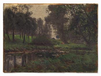 Forested Riverside by 
																			Adolf Lins