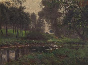 Forested Riverside by 
																			Adolf Lins