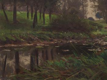 Forested Riverside by 
																			Adolf Lins