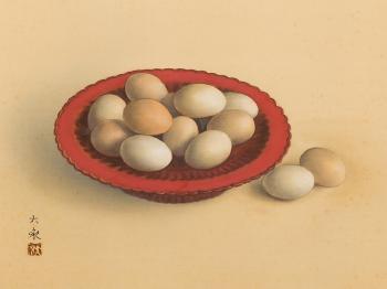 Still life of eggs in a bowl by 
																			Aoki Daijo