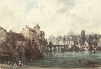Französische Hafenstadt by 
																	Hippolyte Jean-Baptiste Garnerey