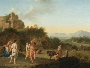 Animated Southern Landscape with Ruine and Dancing Figures by 
																	Daniel Vertangen