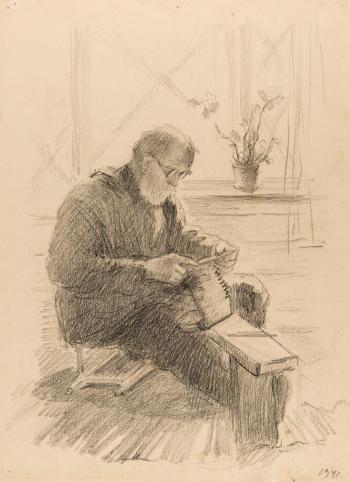 Portrait of a woodworker by 
																	Nikolai Troshin