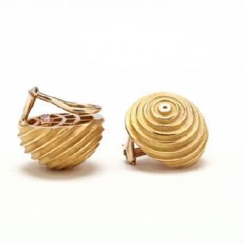 Gold ridged dome earrings by 
																			Christopher Walling