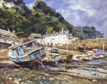 String of small boats, Clovelly, Devon by 
																			Daniel J Izzard