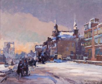 Winter street scene by 
																			Klement Olsansky