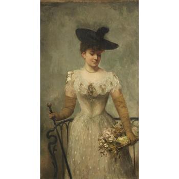 An elegant lady with flowers by 
																	 C Volkmann