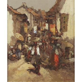Market scene by 
																	Lucien Frits