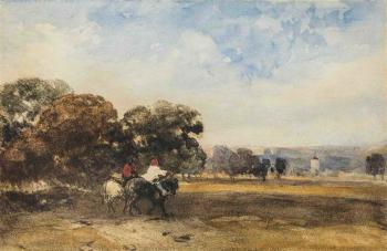 Riders approaching a village by 
																	William Evans of Bristol