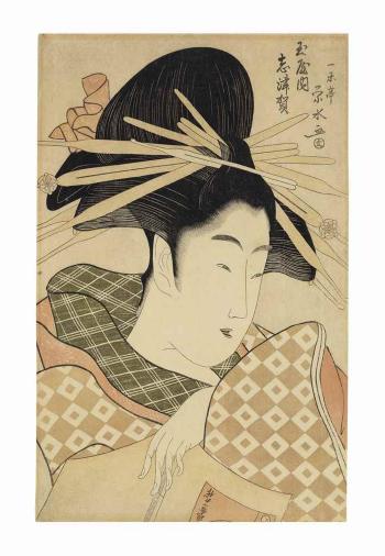 Portrait of the Courtesan Shizuka of the Tamaya by 
																	Ichirakutei Eisui