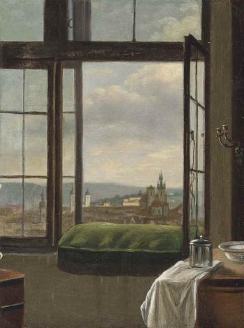 Prague, a view of the Old Town from a window with the Church of Our Lady before Týn by 
																	Carl Ludwig Kaaz