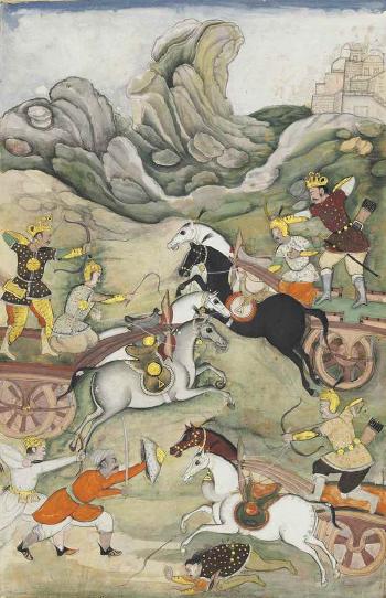 Razmnama: The Battle of Dhristadyumna with Aswatthama by 
																	Bilal Habshi