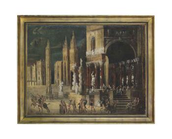 An architectural capriccio with the Arrest of St Peter by 
																	Francois de Nome