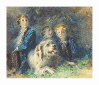 The Troubetzkoy Children And Their Dog by 
																	Daniele Ranzoni