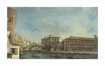 Venice: The Rialto Bridge With The Palazzo Dei Camerlenghi by 
																	Francesco Guardi