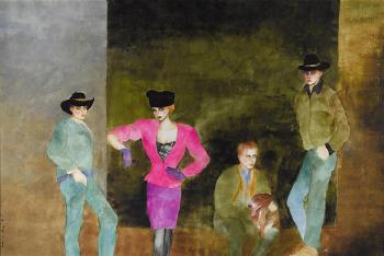 Group of people, four figures and a dog by 
																	Maria Zielinska