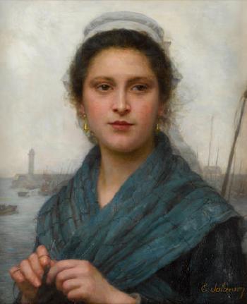 A portrait of a fisherwoman by 
																	Eugenie Marie Salanson