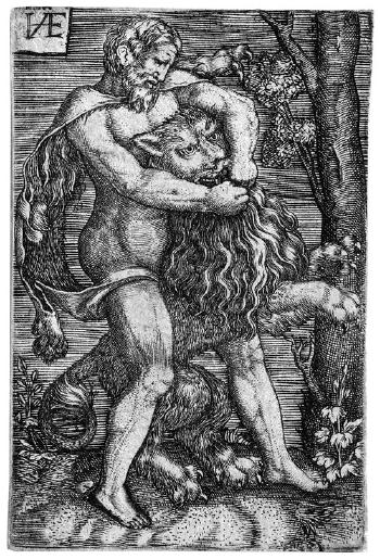Herkules kämpft mit dem Nemäischen Löwen. by 
																	Johann Ladenspelder