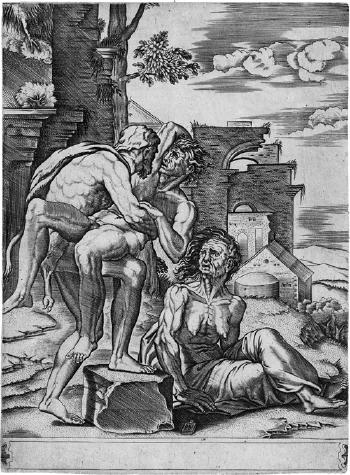 Herkules und Antaeus by 
																	Agostino dei Musi